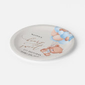 ベビーベア、青いバルーン、最初の誕生日 ペーパープレート (アングル)