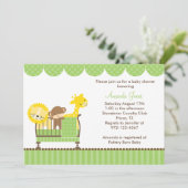 ベビーベッド(緑)の中のジャングルの動物たち招待状 招待状 (スタンド正面)