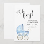 ベビーベッド 赤ちゃんのシャワー招待状 男の子の招待状 招待状 (正面/裏面)