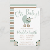 ベビーベビーカーとフローラブーケベビーシャワー 招待状 (正面/裏面)