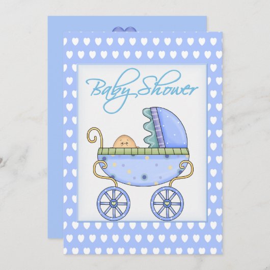 ベビーベビーカー少年シャワー招待状 招待状 (正面/裏面)