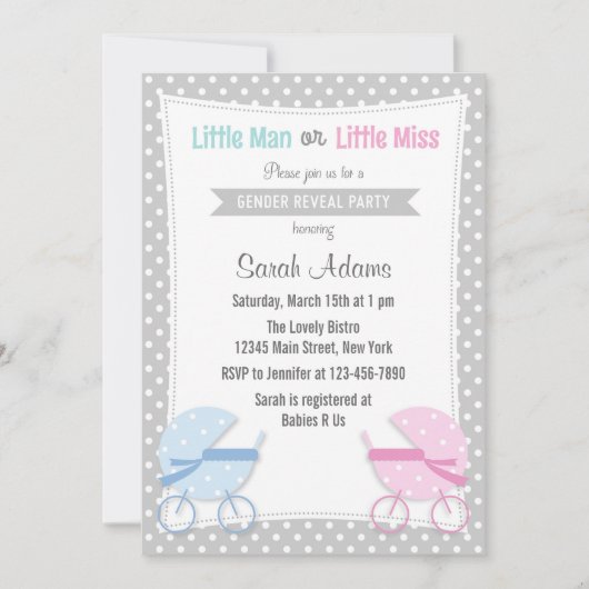 ベビーベビーカー性別リビールパーティの招待状 招待状 (正面)