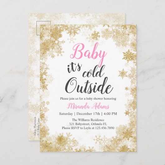 ベビーベビーガールベイビーシャワー外は寒い インビテーションポストカード (正面/裏面)