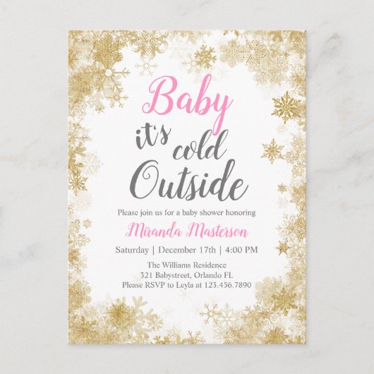 ベビーベビーガールベイビーシャワー外は寒い インビテーションポストカード (正面)