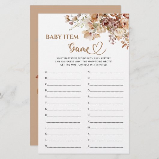 ベビーベビーシャワーにおける開花アイテムゲームベビー (正面/裏面)