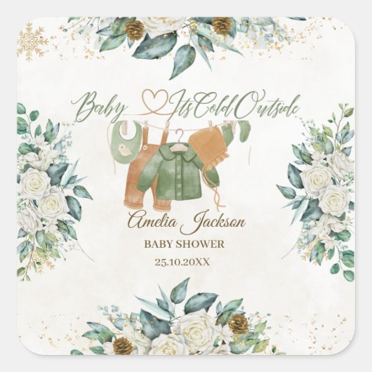 ベビーベビーシャワー外が冷たい招待状 スクエアシール (正面)