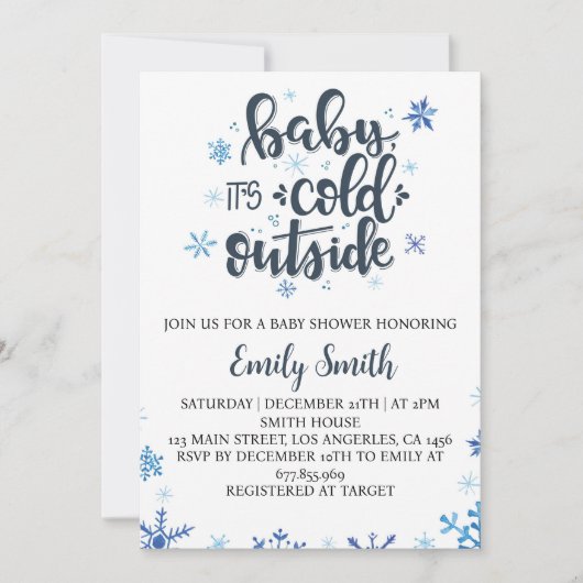 ベビーベビーシャワー外が冷たい招待状 招待状 (正面)