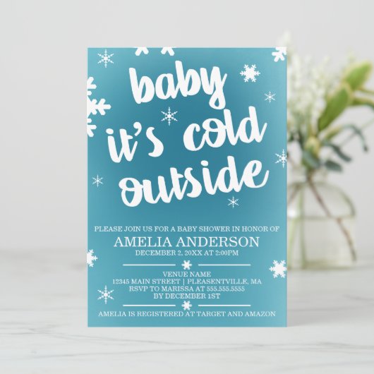 ベビーベビーシャワー外が冷たい招待状 招待状 (スタンド正面)