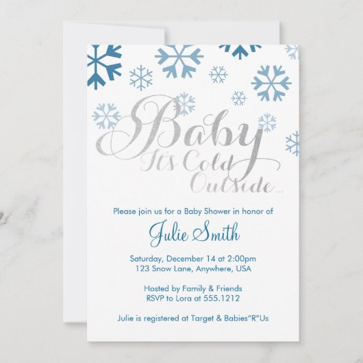 ベビーベビーシャワー外が冷たい招待状 招待状 (正面)