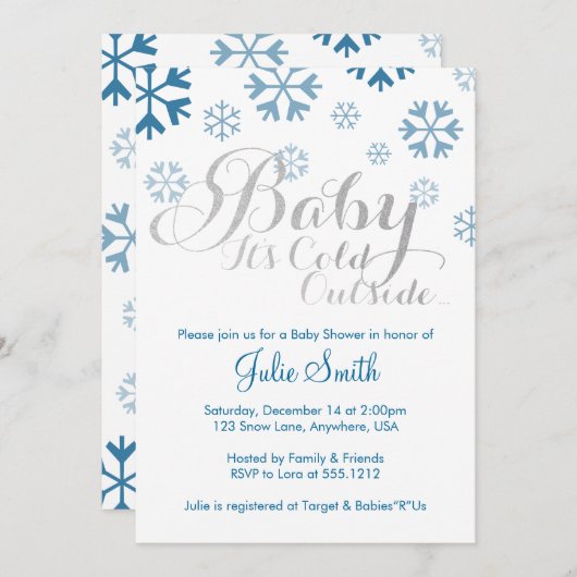 ベビーベビーシャワー外が冷たい招待状 招待状 (正面/裏面)