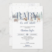 ベビーベビーシャワー外は冷たい冬のシャワー 招待状 (正面/裏面)