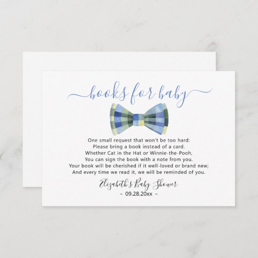 ベビーベビーシャワー用の蝶ネクタイ本 エンクロージャーカード (正面/裏面)