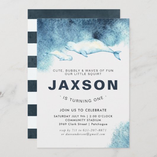 ベビーベルーガ|誕生日パーティーの招待 招待状 (正面/裏面)