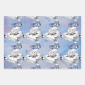 ベビーペンギンとシロクマが氷の流れに乗る ラッピングペーパーシート (正面3)