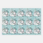 ベビーペンギンとシロクマが氷の流れに乗る ラッピングペーパーシート (正面2)