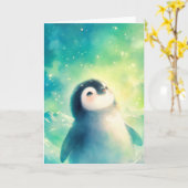 ベビーペンギンの愛らしい表情 カード (黄色い花)