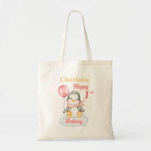 ベビーペンギンハッピーファースト誕生日トートバッグ トートバッグ (正面)