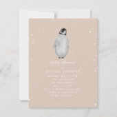 ベビーペンギンピンクガールウィンターベイビーシャワー 招待状 (正面)