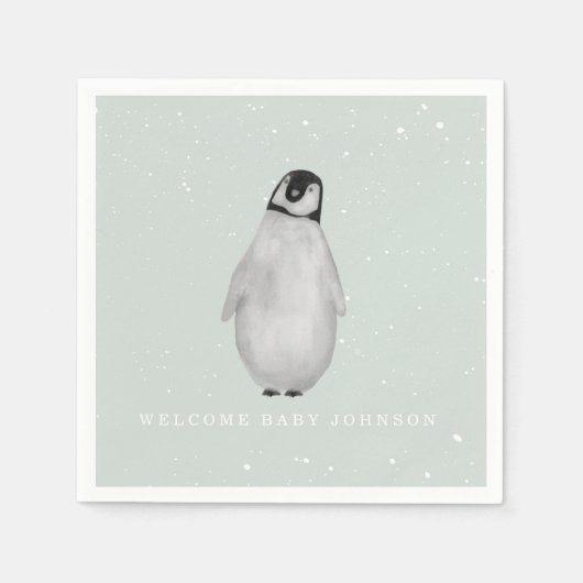 ベビーペンギンブルーウィンターボーイベビーシャワー スタンダードカクテルナプキン (正面)