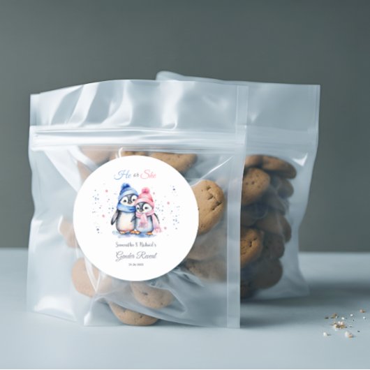 ベビーペンギン性別リビールありがとう好意ステッカー ラウンドシール