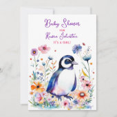 ベビーペンギン花ガールズベビーシャワー 招待状 (正面)