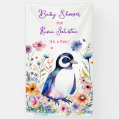 ベビーペンギン花ガールズベビーシャワー 横断幕 (縦)