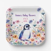 ベビーペンギン花ガール |赤ちゃんシャワー ペーパープレート (正面)