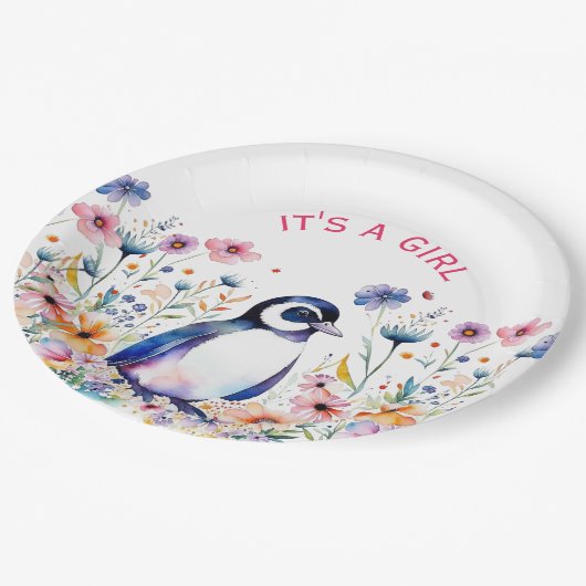 ベビーペンギン花ガール |赤ちゃんシャワー ペーパープレート (アングル)