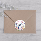 ベビーペンギン花ガール |赤ちゃんシャワー ラウンドシール