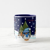 ベビーペンギン雪の夜&カスタム文字 ツートーンマグカップ (中央)