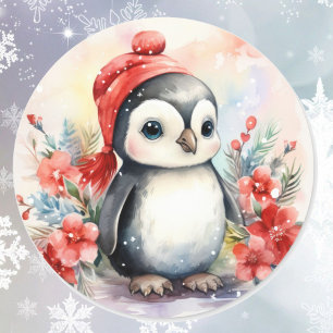 ベビーペンギンinクリスマスかわいい ラウンドシール