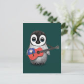 ベビーペンギ遊ン台湾国旗のギターティール（緑がかった色） ポストカード (スタンド正面)