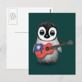ベビーペンギ遊ン台湾国旗のギターティール（緑がかった色） ポストカード (正面/裏面)