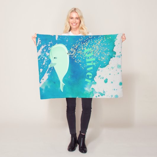 ベビーホエール金ゴールドスパークルブルー航海のパーソナル フリースブランケット (インサイチュ)