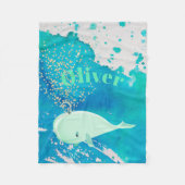 ベビーホエール金ゴールドスパークルブルー航海のパーソナル フリースブランケット (正面)