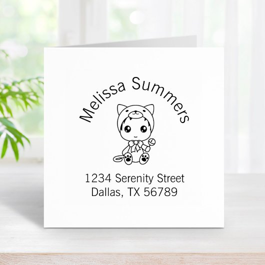 ベビーホワイトキャットジャンプスーツのアーチアドレス ラバースタンプ