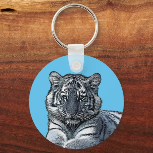 ベビーホワイトベビータイガーカッブジャングルサファリ動物アート キーホルダー (正面)