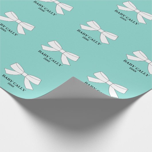 ベビーホワイトボウズ振りかけるシャワーパーティー パーソナライズされた ラッピングペーパー (角)