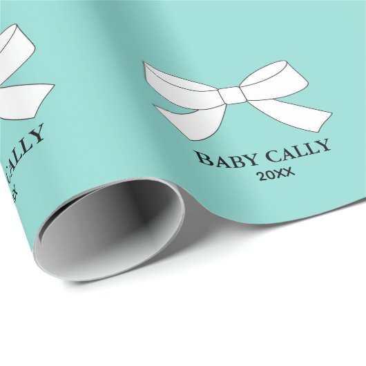 ベビーホワイトボウズ振りかけるシャワーパーティー パーソナライズされた ラッピングペーパー (ロールコーナー)