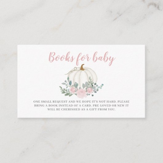 ベビーホワイトリトルカボチャ赤ちゃんシャワー用の本 エンクロージャーカード (正面)