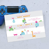 ベビーボット灰色ベビーストライプのシャワー招待状 招待状