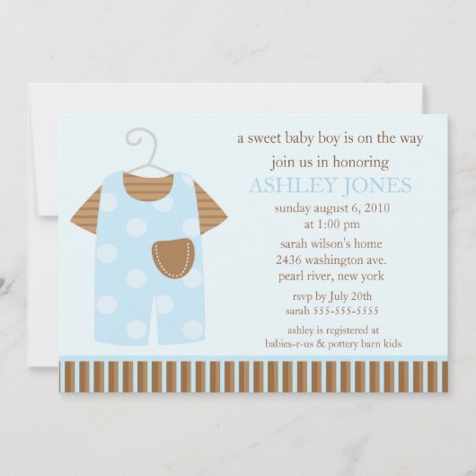 ベビーボディースーツアパレルボーイベビーシャワー 招待状 (正面)