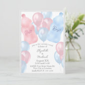 ベビーボトルとバルーン性別の表示パーティー 招待状 (スタンド正面)