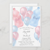 ベビーボトルとバルーン性別の表示パーティー 招待状 (正面/裏面)