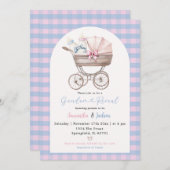 ベビーボトルキャリッジブルーピンクジンガムベビーリビール 招待状 (正面/裏面)