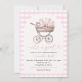 ベビーボトルキャリッジベビーシャワーガールピンクジンガム 招待状 (正面)