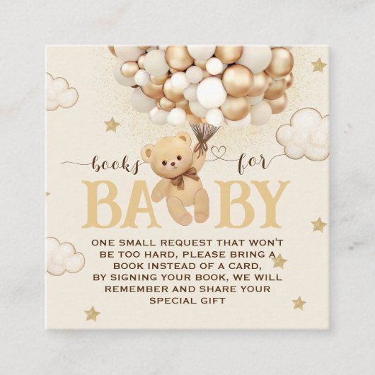 ベビーボホベアテーマベビーシャワー用の本 エンクロージャーカード (正面)