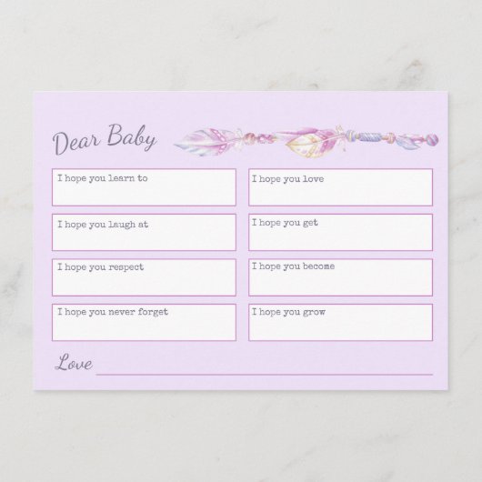 ベビーボホマザーズ賛美の赤ちゃんシャワーのご希望 アドバイスカード (裏面)