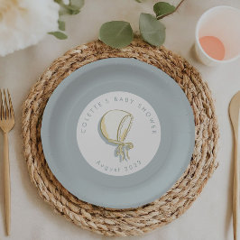 ベビーボンネットベビーシャワーブルー ペーパープレート