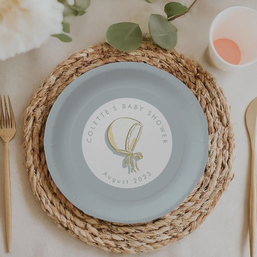 ベビーボンネットベビーシャワーブルー ペーパープレート